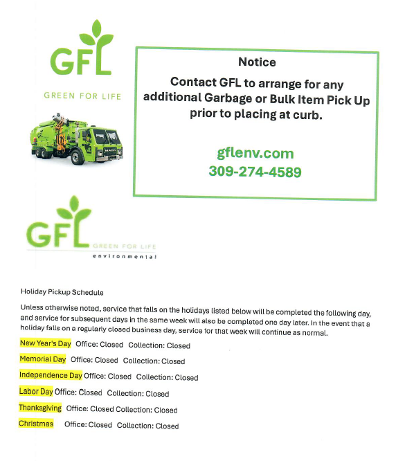 Disposal Holiday Schedule